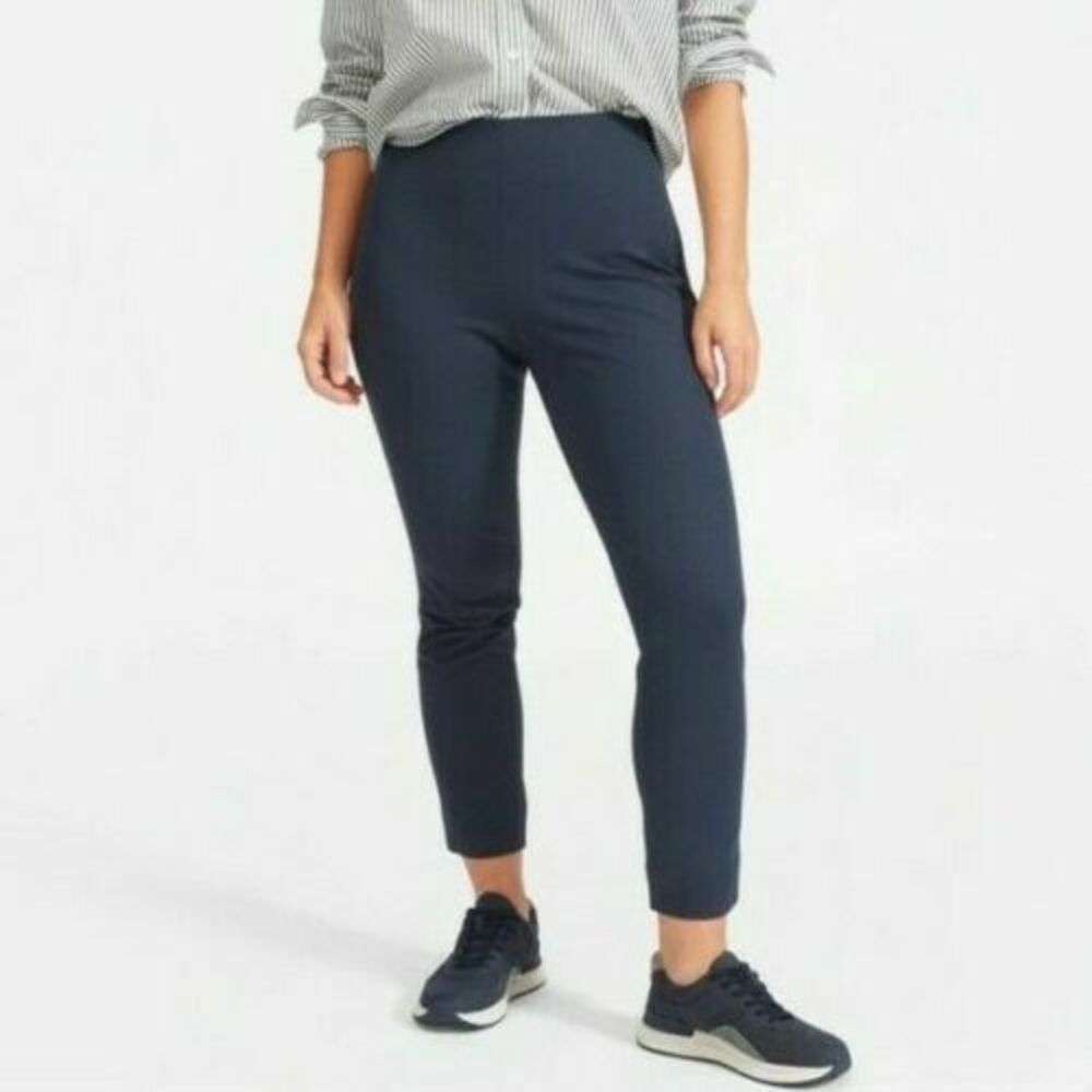 Everlane The Curvy Side Zip Stretch Cotton Pant Crop High Waist Navy Blue Size 6